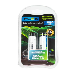 Cartela com 2 baterias pilhas recarregáveis 3.7V 18650 Flex Gold - imagem 3