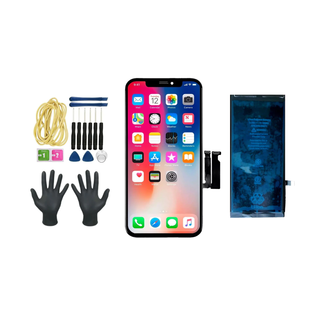 Kit tela display frontal + bateria para Apple iPhone Xr Cor:Preto