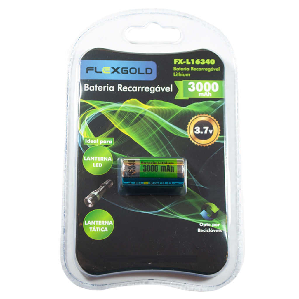 Bateria pilha 16340 recarregável Li-ion 3.7v 3000 mah