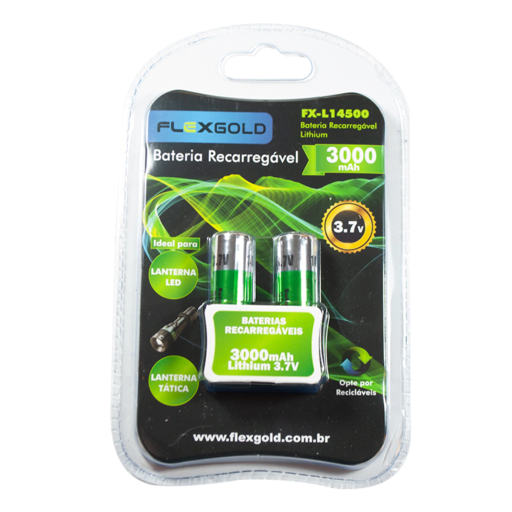 Kit com 2 baterias recarregável 14500 3000 mah para lanterna tática