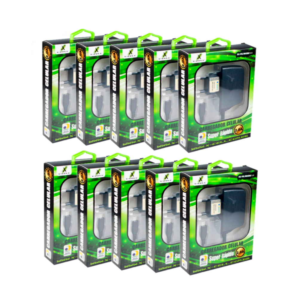 Kit com 10 carregadores para celular micro usb V8 X-Cell