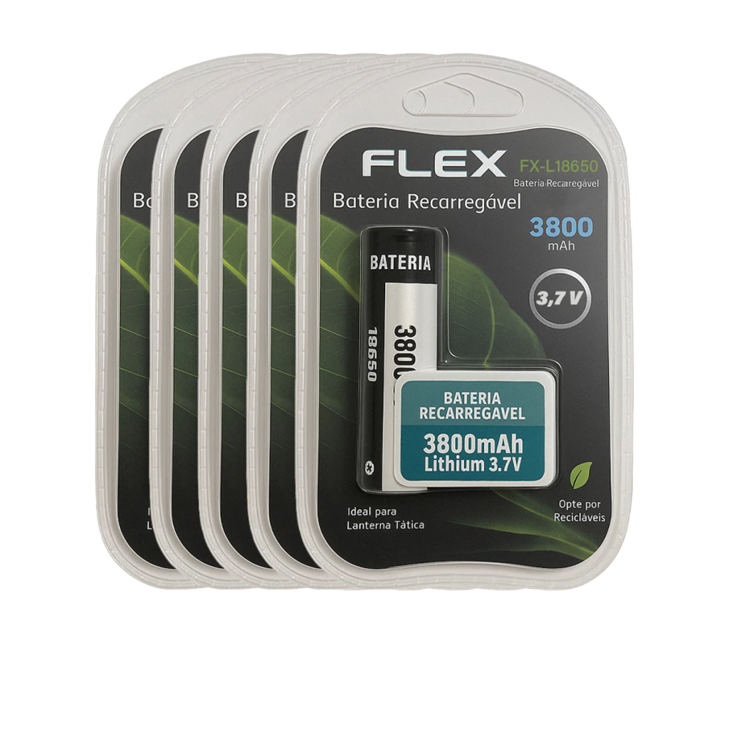 Kit com 5 Baterias Recarregável 18650 3800mah 3.7v Lanterna
