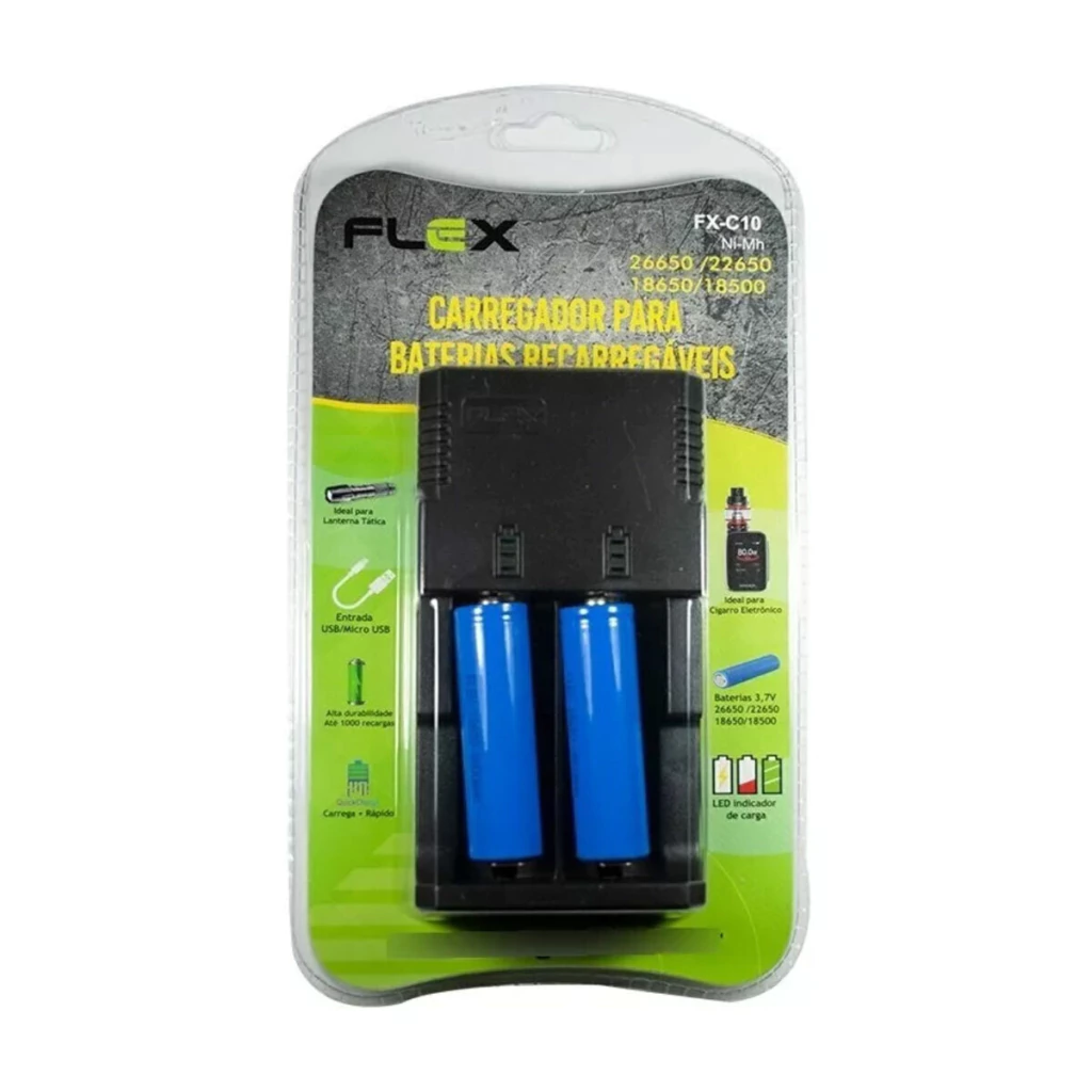 Carregador de bateria C/2 baterias marca: Flex Gold mod. FX-C10