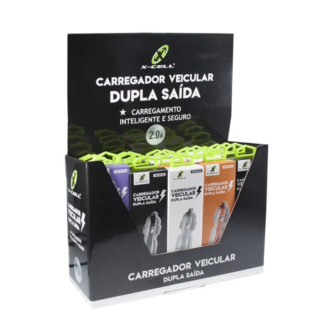Kit com 20 carregadores veicular com dupla saída 2.0 A X-Cell