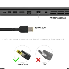 Fonte para Lenovo Ideapad / ThinkPad / X1 Carbon / Legion Y / Yoga 65W - BestBattery - imagem 5