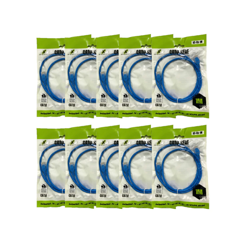 Kit com 10 cabos de rede CAT5SE 1 metro marca X-Cell