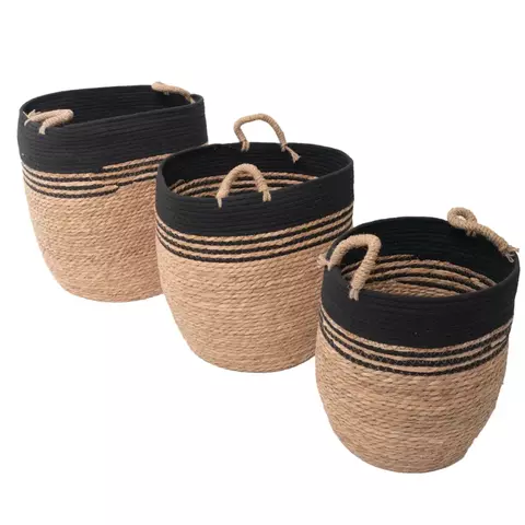 Set X3 Canastos Decorativos De Cuerda Natural Y Negro