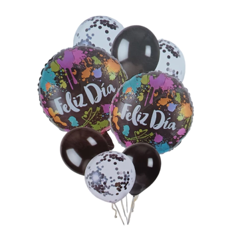 Set De 8 Globos Feliz Dia Confetti Color - comprar online