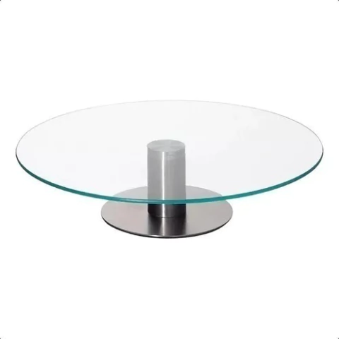 Plato Giratorio de Vidrio Transparente de 25cm con Base de Acero Inoxidable