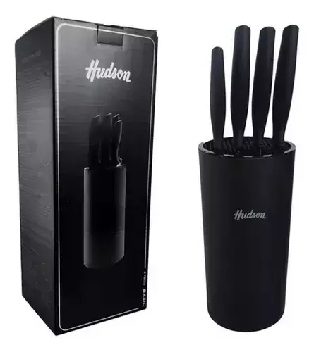 Set X4 Cuchillos Negro Basico Hudson C/soporte
