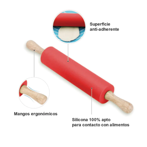 Palo Rodillo De Amasar Giratorio Silicona Y Madera 13 Cm - comprar online