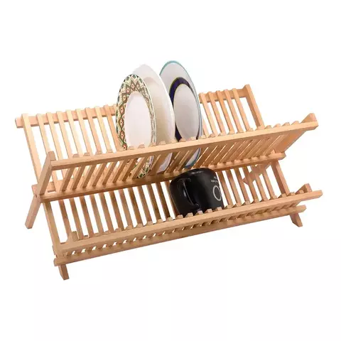Secaplatos Escurridor Bambú 2 Niveles Plegable Para Cocina 24cm