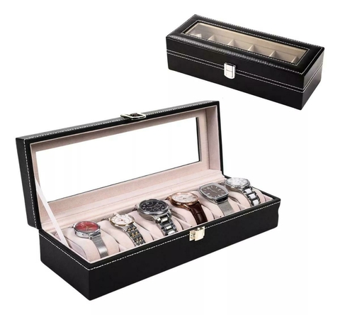 Caixa Maleta Estojo Porta Relógios Organizadora 6 Lugares Cor Preto