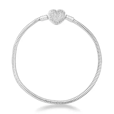 Pulseira Life Coração Cravejado Maleável em Prata 925