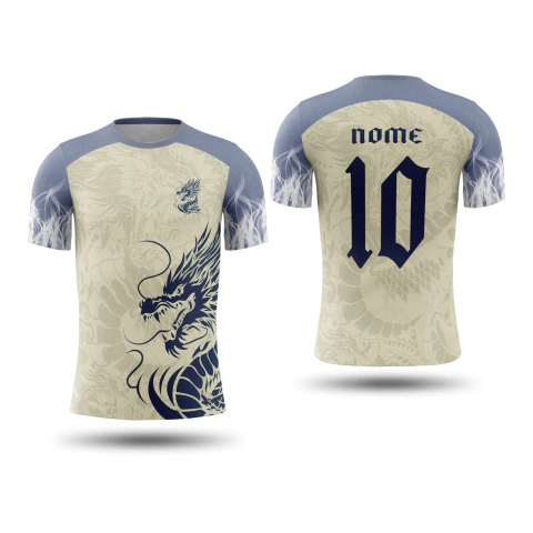 Camisa Interclasse Personalizada- Dragão Azul Bege - Dry Fit - Personalizavel