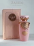 Frasco de perfume árabe Lattafa Haya em embalagem rosa com detalhes dourados.