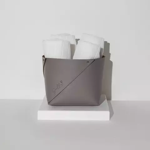 Cachepot P Cinza / Ocre Dupla Face Impermeável Couro Ecológico Premium