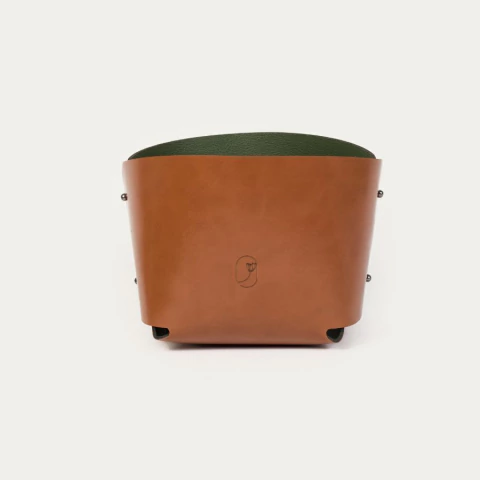 Cachepot P Curvo Caramelo / Oliva Dupla Face Impermeável Couro Ecológico Premium