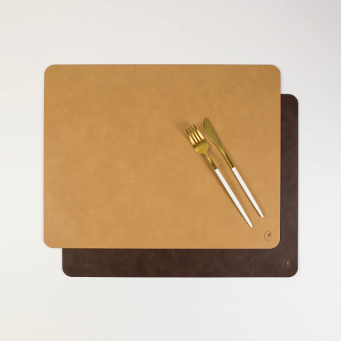 Jogo Americano Dupla Face Retangular Café / Latte Impermeável Couro Ecológico Premium