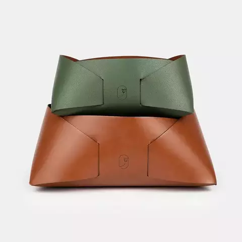 Kit Porta Objetos Caramelo / Oliva Dupla Face Impermeável Couro Ecológico Premium