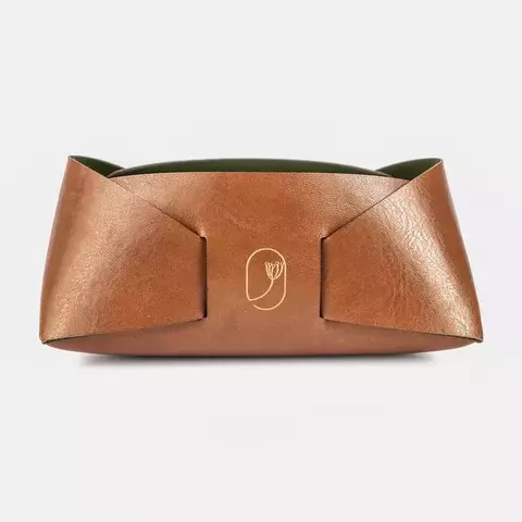 Porta Objetos PP Caramelo / Oliva Dupla Face Impermeável Couro Ecológico Premium