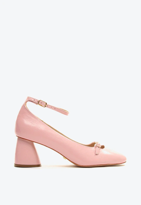 SCARPIN COURO ROSA SALTO BLOCO MÉDIO CECCONELLO 2410003-2