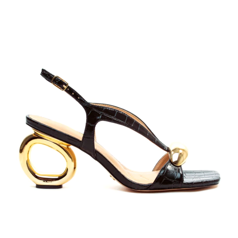 Sandália preto salto médio vazado cecconello 2496001-3