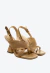 Sandália couro nude Cecconello com salto alto escultural de 9cm, tiras assimétricas e fivela ajustável. Garanta sofisticação e conforto no seu look!