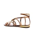Sandália rasteira couro bronze Cecconello com aplique em acabamento madeira, tiras finas e fecho ajustável. Conforto e elegância para seu look. Garanta a sua agora!