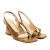 Sandália couro marrom Cecconello com salto médio escultural, detalhe dourado e ajuste slingback. Experimente elegância e conforto para looks modernos. Compre agora!