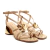 Sandália couro nude com salto bloco dourado Cecconello, tiras finas e detalhe concha, garante estilo e conforto. Aposte já para looks sofisticados neste verão!