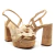 Sandália couro nude Cecconello com salto plataforma 10,5cm, flor artesanal e tiras finas. Conforto, elegância e estilo para seu verão. Garanta a sua!