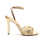 Sandália couro ouro light com salto alto, brilho e design sofisticado. Ideal para festas e ocasiões especiais. Aposte em glamour, compre já!