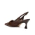 Slingback marrom em couro perfurado, salto médio taça, franjas e laço. Visual elegante e confortável. Garanta já o seu e destaque-se!