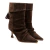 Bota feminina de couro marrom cano médio, bico fino, salto escultural e detalhes boho. Estilo, conforto e charme artesanal. Garanta a sua Cecconello!
