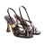 Sandália slingback em couro marrom, salto alto curvado e detalhe dourado. Ideal para looks sofisticados. Garanta a sua Cecconello!