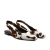 Sapatilha slingback em couro animal print vaquinha, bico fino e salto baixo. Elegância e conforto para looks sofisticados. Garanta já a sua!