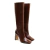 Bota feminina cano longo em couro marrom, salto bloco médio e design moderno. Sofisticação e conforto para looks elegantes. Garanta já a sua!