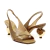 Slingback em couro nude com salto coração dourado, design moderno e confortável. Garanta elegância e personalidade em cada passo. Experimente já!
