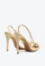 Scarpin slingback vinil creme com salto agulha 11cm e pedra marmorizada. Design sofisticado para mulheres ousadas. Garanta já o seu destaque!
