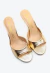 Tamanco em couro ouro light com salto fino médio de 7,5cm, bico folha e recorte anatômico. Luxo minimalista para festas e looks sofisticados. Garanta já o seu!