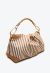 Bolsa listrada marrom Cecconello em linho e couro, com detalhes em palha e alça removível. Sofisticação e praticidade para looks urbanos. Garanta já a sua!