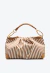 Bolsa listrada marrom Cecconello em linho e couro, com detalhes em palha e alça removível. Sofisticação e praticidade para looks urbanos. Garanta já a sua!
