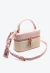 Bolsa couro rosa Cecconello estilo baú box com detalhes em linho, alça removível e espelho integrado. Prática, charmosa e perfeita para looks femininos. Garanta já!