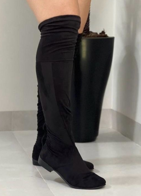Bota Over Lia - Suede/Camurça Cano longo/Cano medio - Salto Baixo - Preta - comprar online