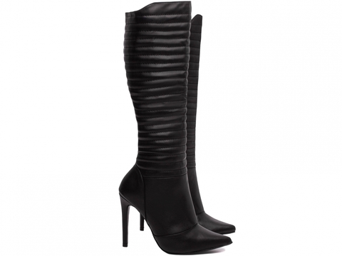 Bota Feminina Lia - Napa Preta - Cano longo / Salto alto - Preta - comprar online