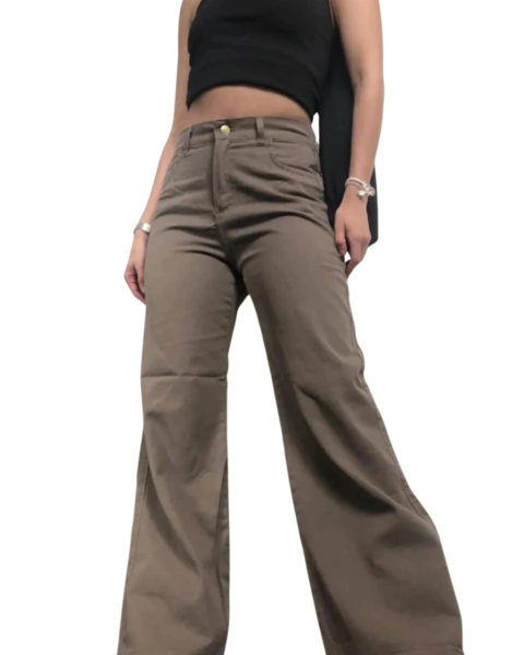 PANTALON WIDE LEG SEMI ELASTIZADO MARRON