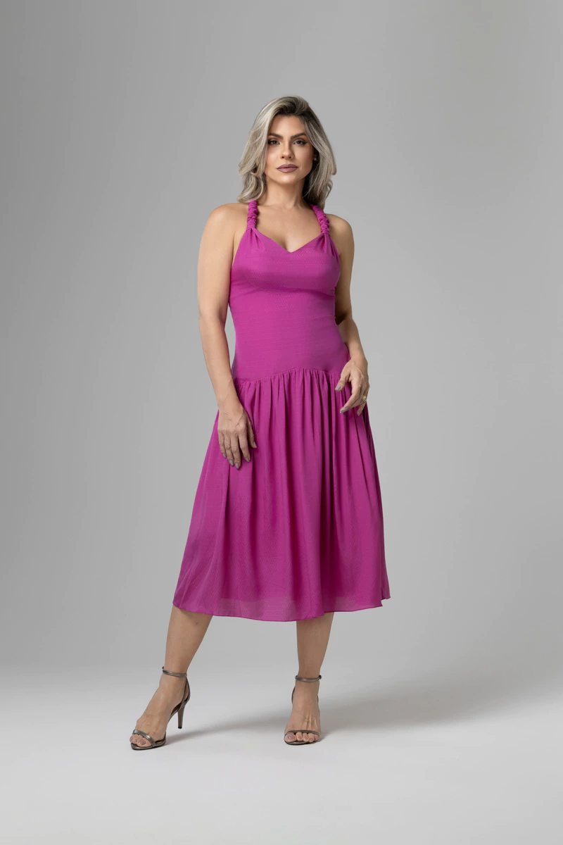 VESTIDO MIDI DE SEDA ROSA FUCSIA
