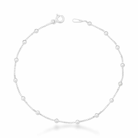 Pulseira feminina em prata 925 com corrente veneziana e bolinhas lisas, design delicado e elegante.