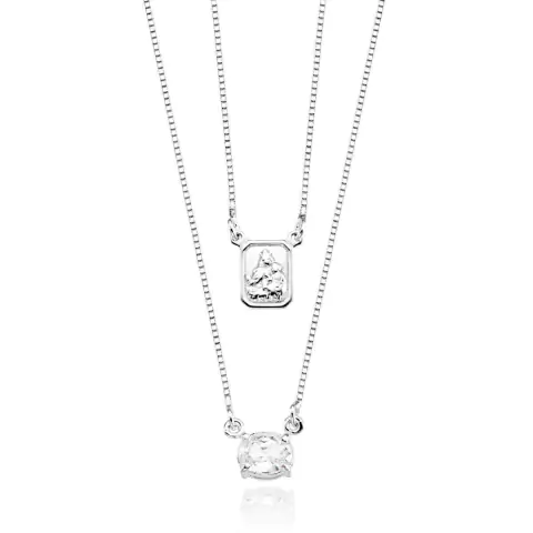 Escapulário feminino em prata 925 com medalha Nossa Senhora do Carmo e zircônia.